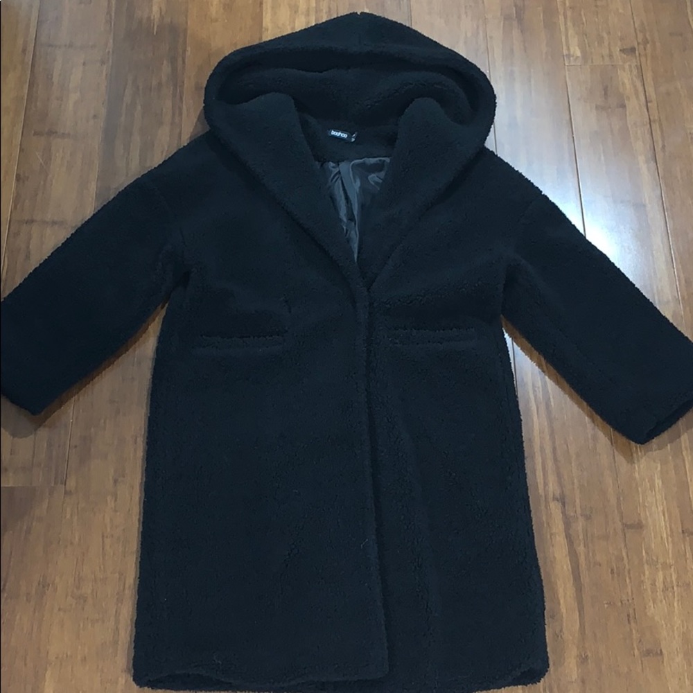 Boohoo Oversized Black Teddy Bear Coat